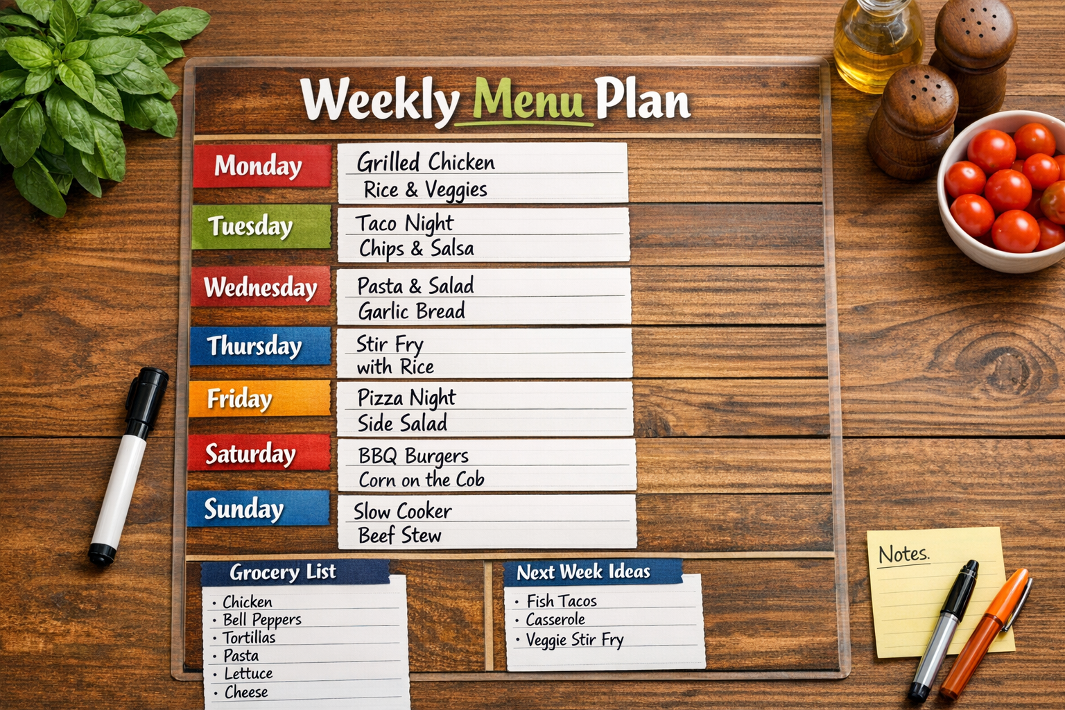 Pratik haftalık menü planı